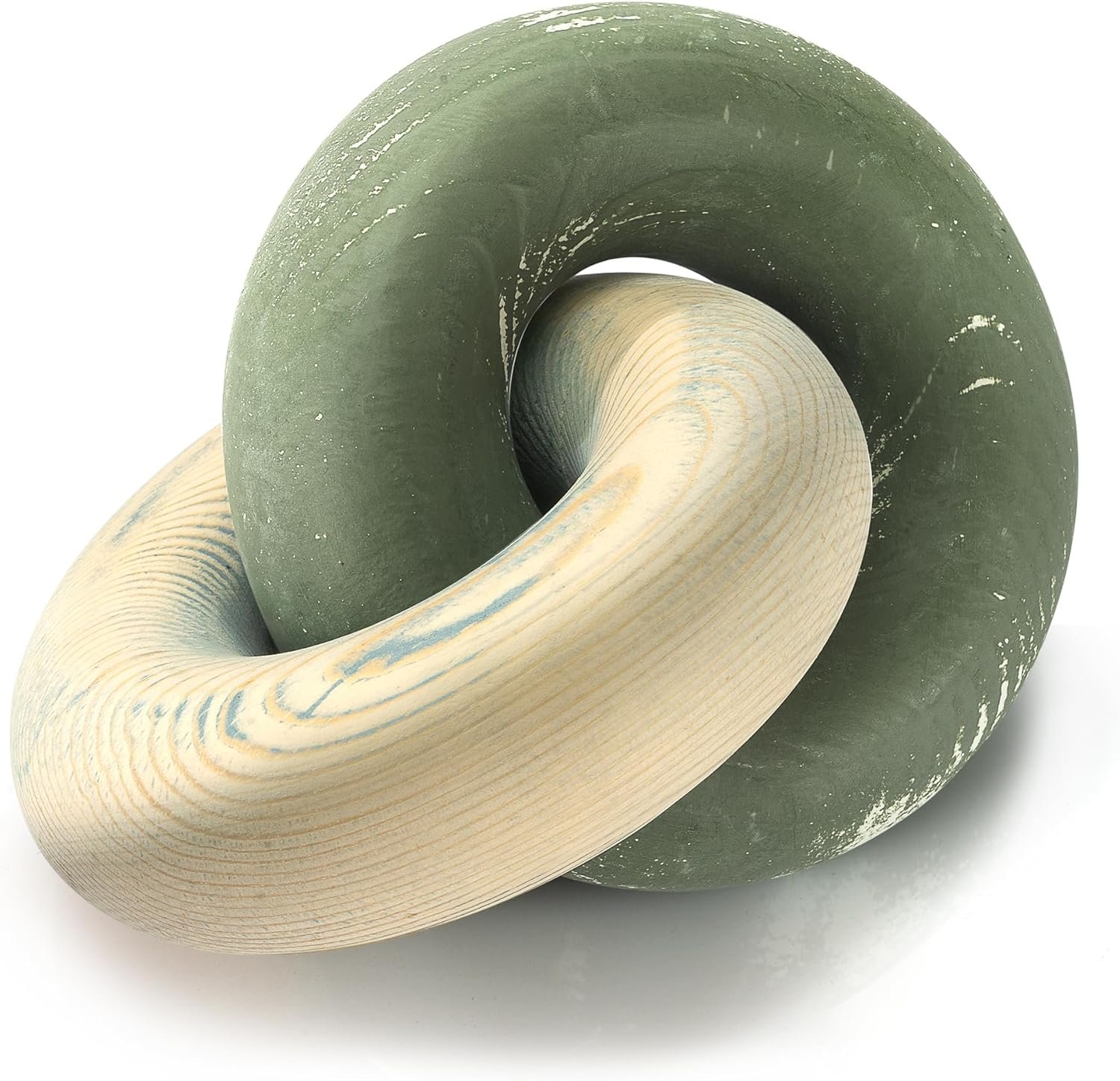 EOSAHR Boho Pine Wood Knot Decor – Wooden Chain Link Decor for Coffee Table, Book Shelf & Side Table – Decorative Knot with Simple Modern for Home Décor Accents (Green & Yellow)