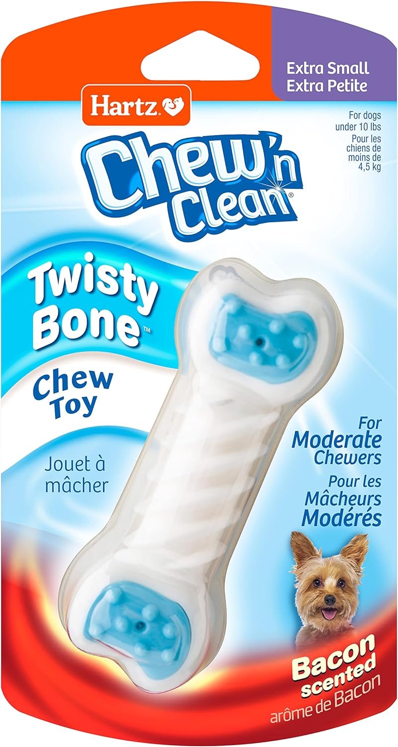 Hartz Chew ‘n Clean Twisty Bone Dog Chew Toy, Bacon Scented for Moderate Chewers, Extra Small