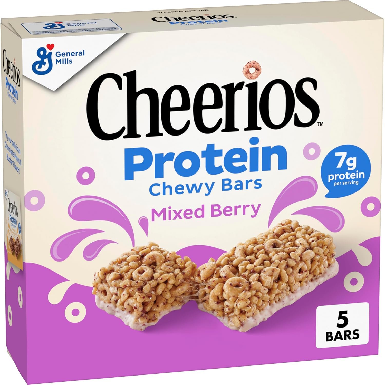 Cheerios Protein Chewy Bars, Snack Bars, Mixed Berry, 5 Ct, 6.35 oz