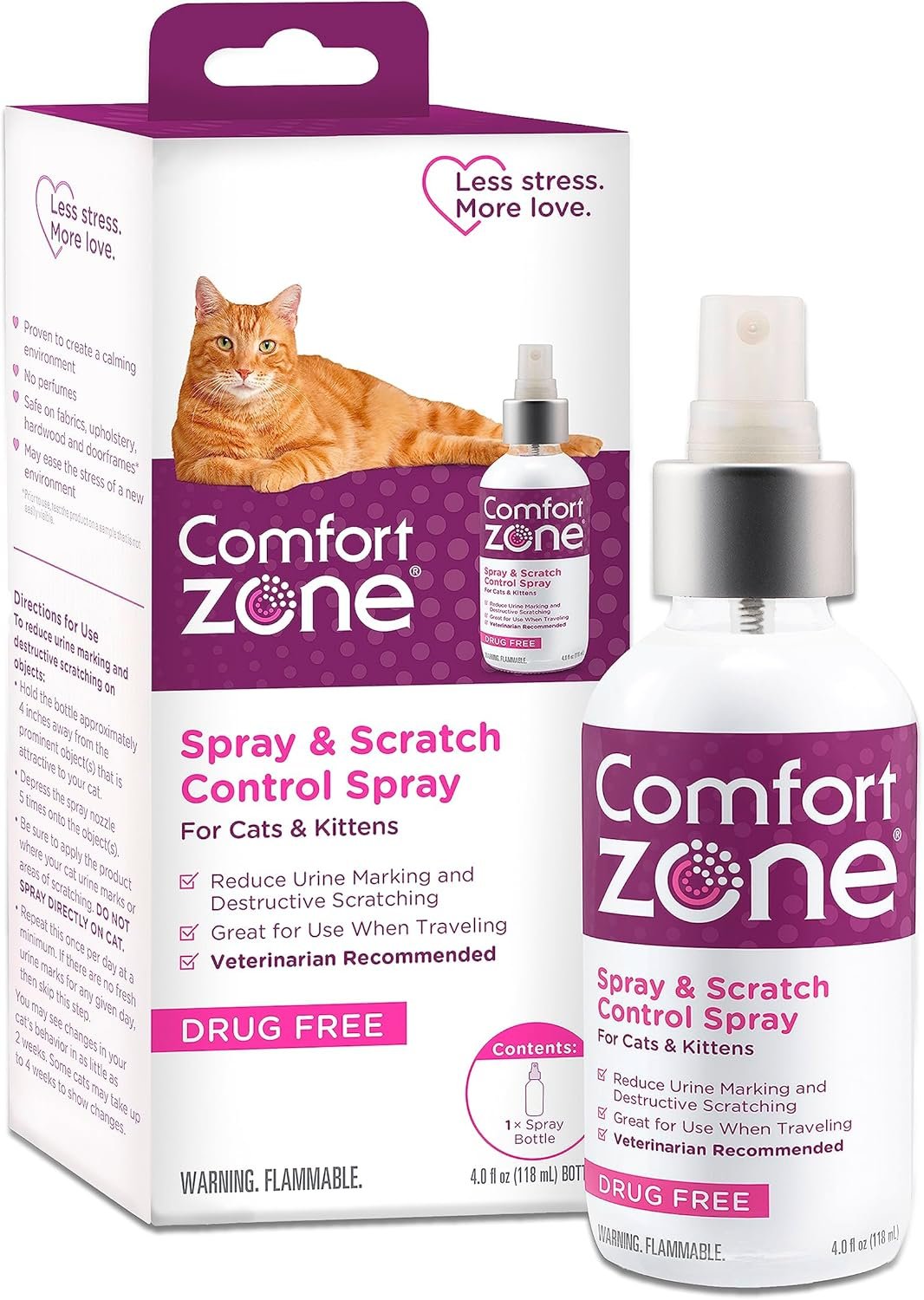 Comfort Zone Cat Calming Pheromone Spray: Value Size (4 oz); Proven to Reduce Destructive Scratching, Urine Marking, and Stress