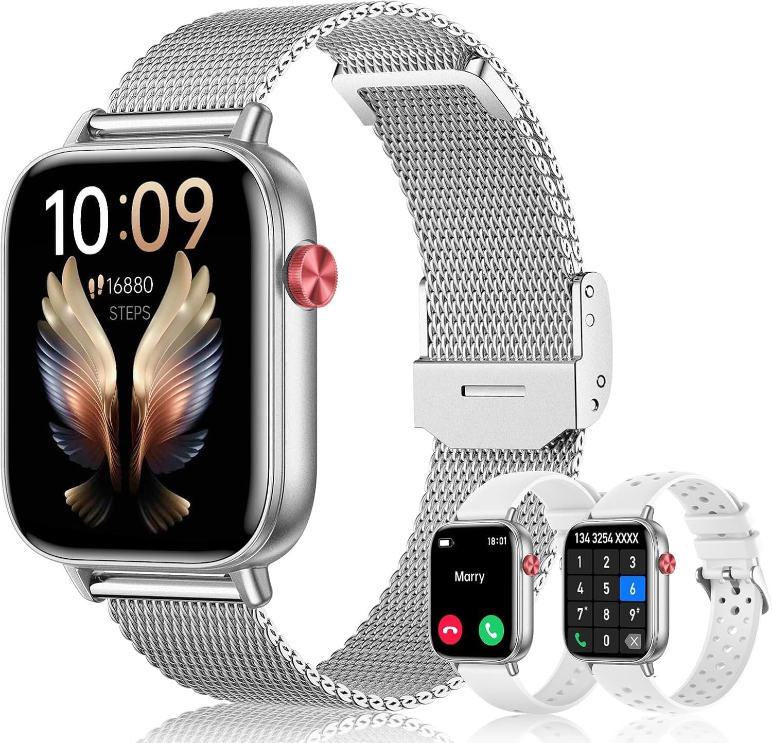 Smart Watch for Women Men (Answer/Make Calls) 1.83″ HD 3 Bands Smartwatch Compatible Android iPhone Phones with Fitness Step Tracker/Heart Rate/Sleep Monitor, 120+ Sports Modes IP68 Waterproof, Silver