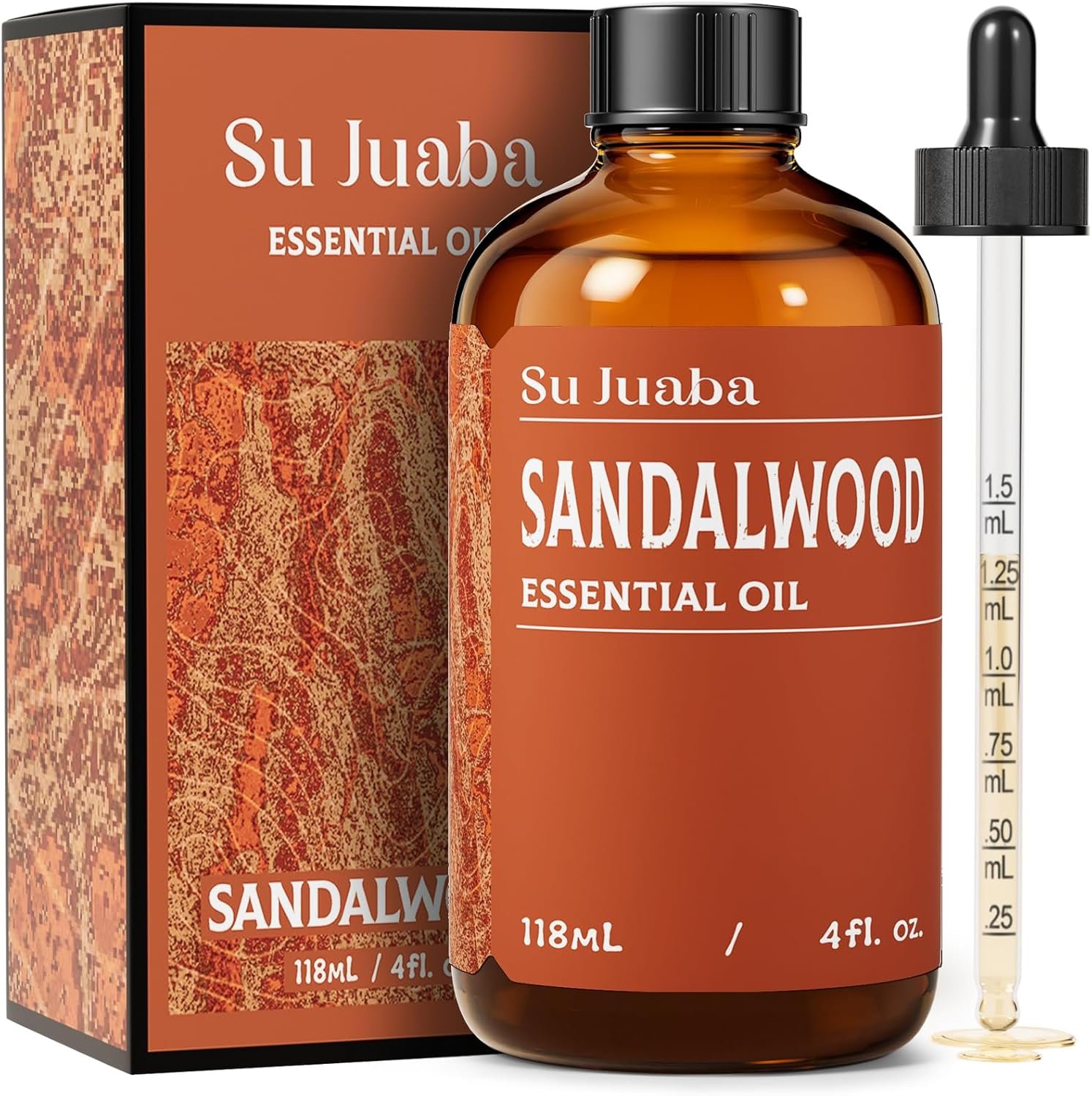 SU JUABA Sandalwood Oil 4 Fl Oz, 100% Natural Aromatherapy Oil for Diffuser,Skincare, Hair Care, DIY Fragrance, and Relaxation – 118ML