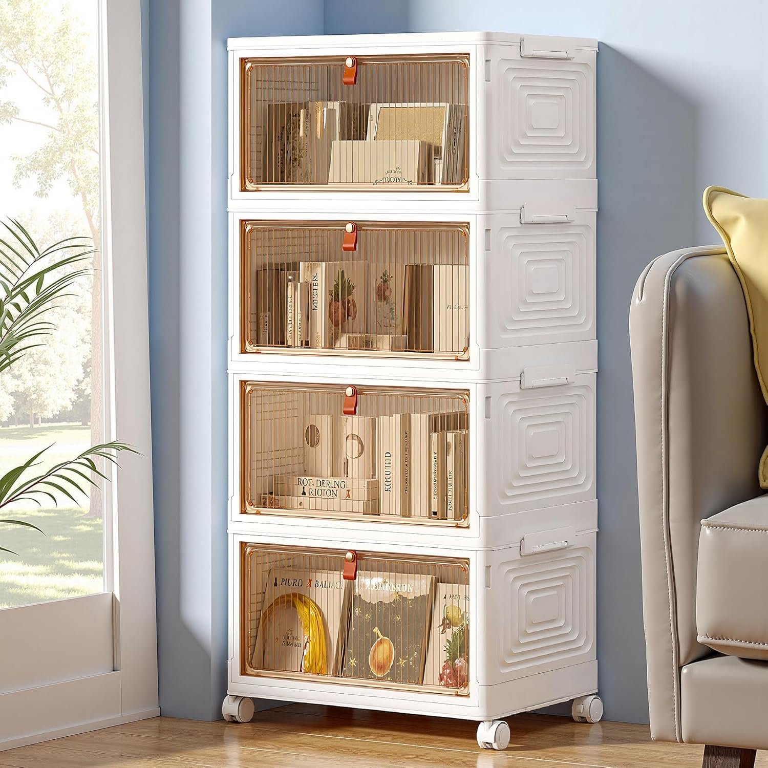VECELO 23 QT 3 Tier Storage Bins with Lid, Stackable Storage Boxes with Magnetic Doors & Wheels