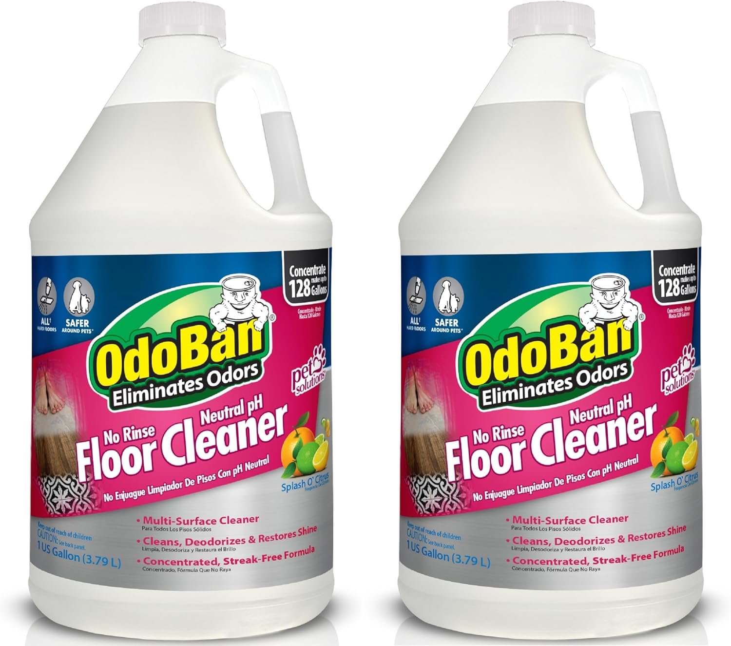OdoBan Pet Solutions No Rinse Neutral pH Floor Cleaner Concentrate, Made in the USA, Splash O’ Citrus Scent, 2 Gallons