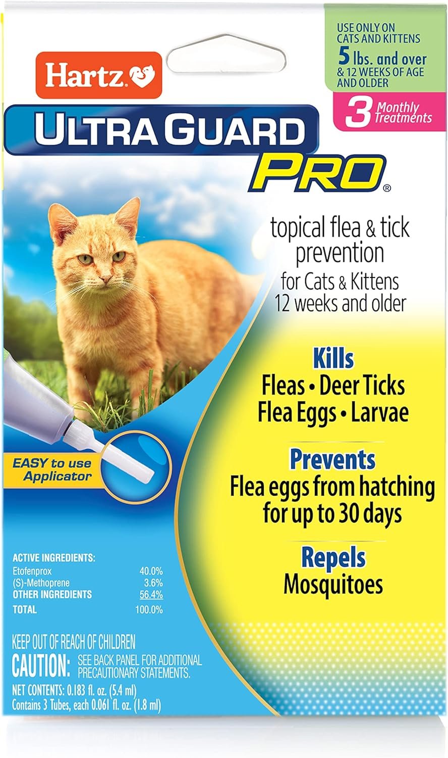 Hartz UltraGuard Pro Topical Flea & Tick Prevention for Cats and Kittens – 3 Monthly Treatments
