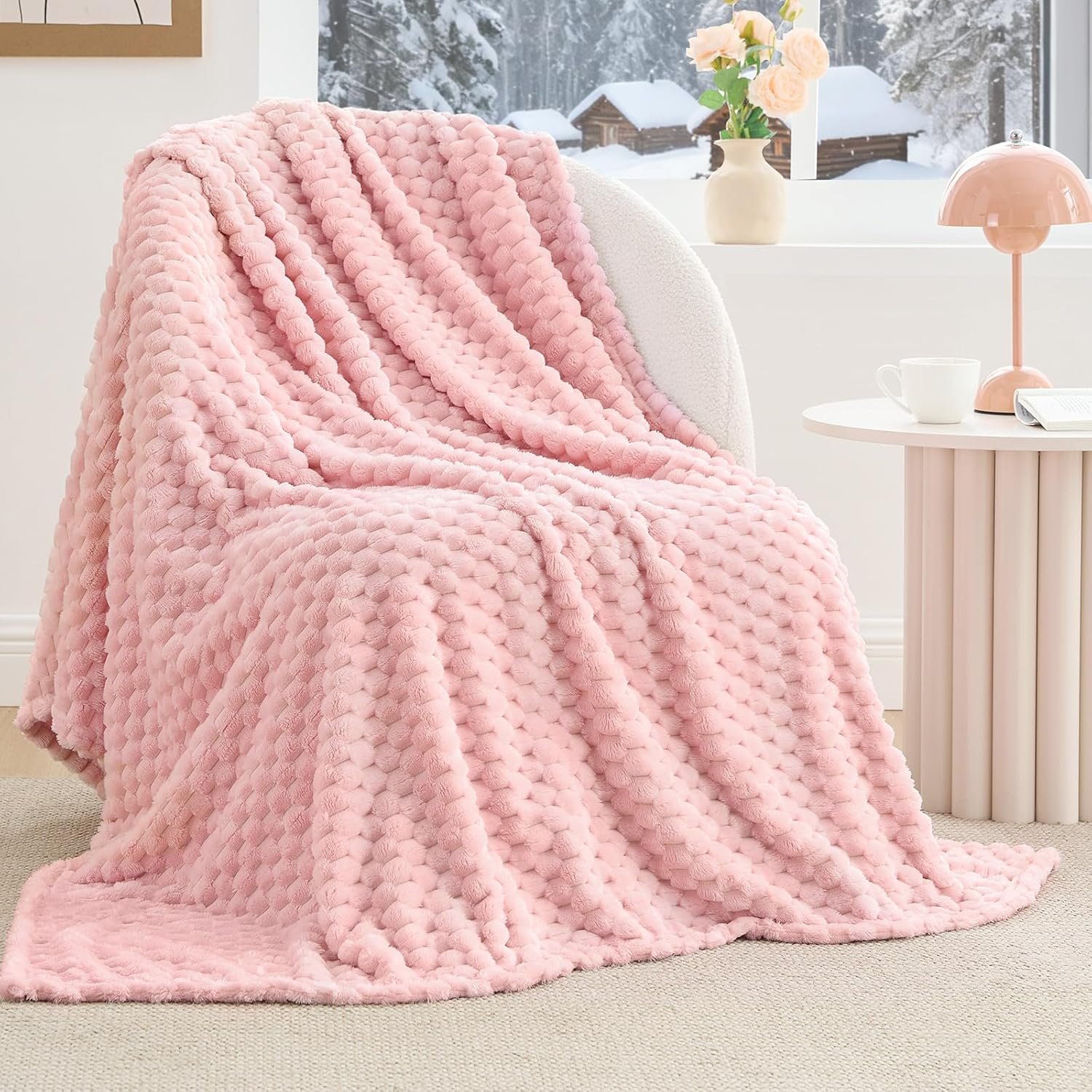 BEDELITE Fleece Decorative Blanket – 3D Jacquard Pink Throw Blankets for Women’s Couch & Bed, Soft and Cozy Warm Plush Fluffy Blanket, Cute Birthday Gift for Women, 50×60 Inches