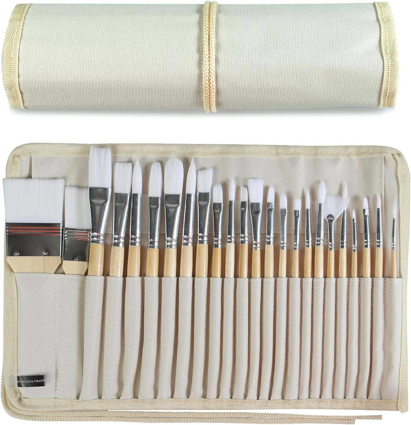 Paint Brushes Set of 24 Pieces Wooden Handles Brushes with Canvas Brush Case, Professional for Oil, Acrylic and Watercolor Painting