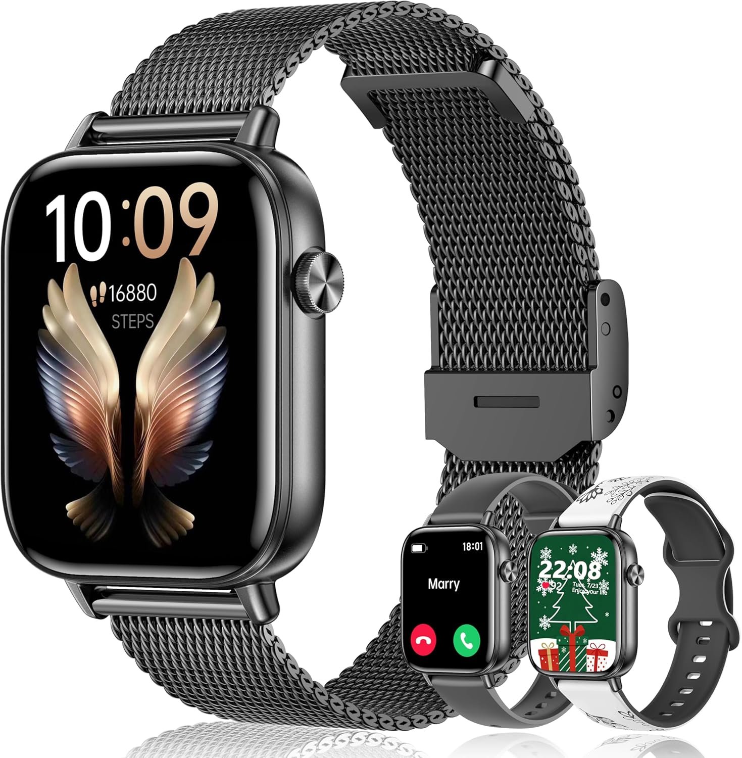 Smart Watch for Men Women (Answer/Make Calls) 1.83″ HD 3 Bands Smartwatch Compatible Android iPhone Phones with Fitness Step Tracker/Heart Rate/Sleep Monitor, 120+ Sports Modes IP68 Waterproof, Black