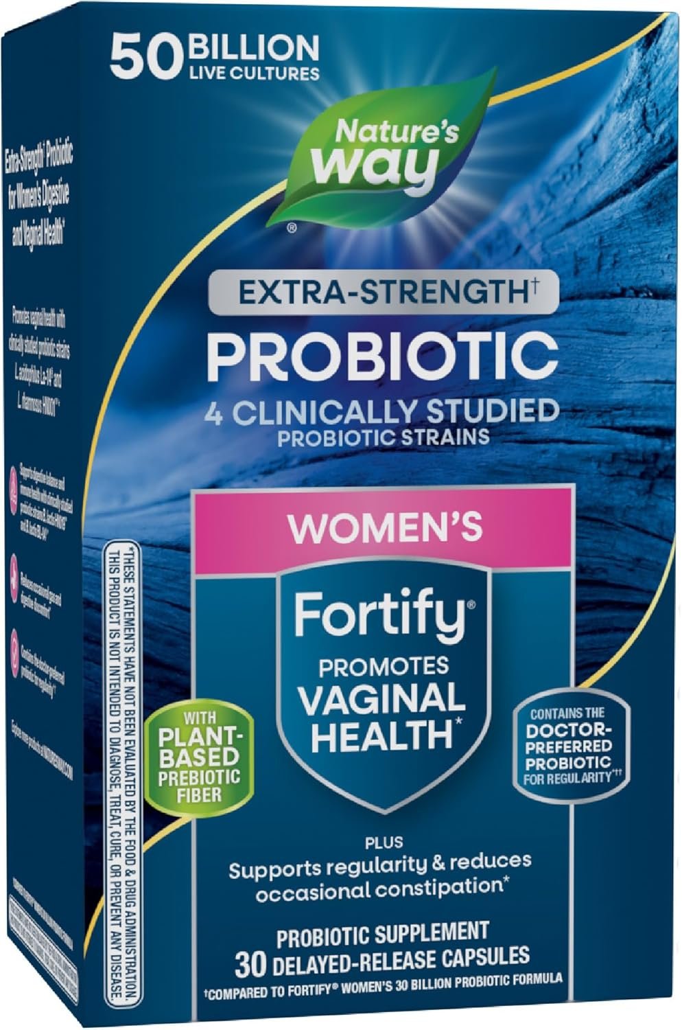 Nature’s Way Women’s Extra Strength(1) Fortify Probiotic 50B Cultures, Supports Digestive, Vaginal & Immune Health*, Plant-Based Prebiotic Fiber, Non-GMO Project Verified, 30 Capsules