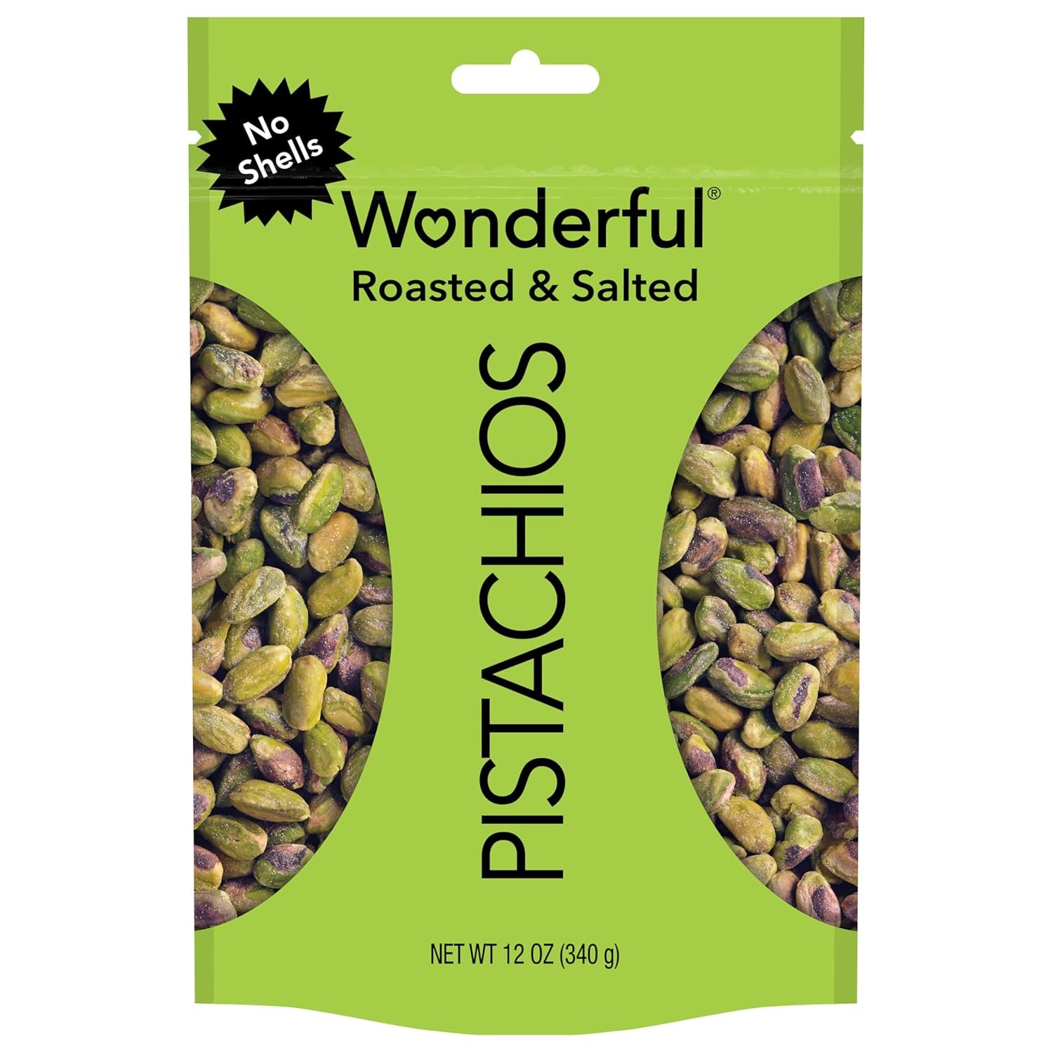 Wonderful Pistachios No Shells, Roasted & Salted Nuts, 12 Ounce Resealable Bag, Protein Snacks, Gluten Free, Healthy Snack