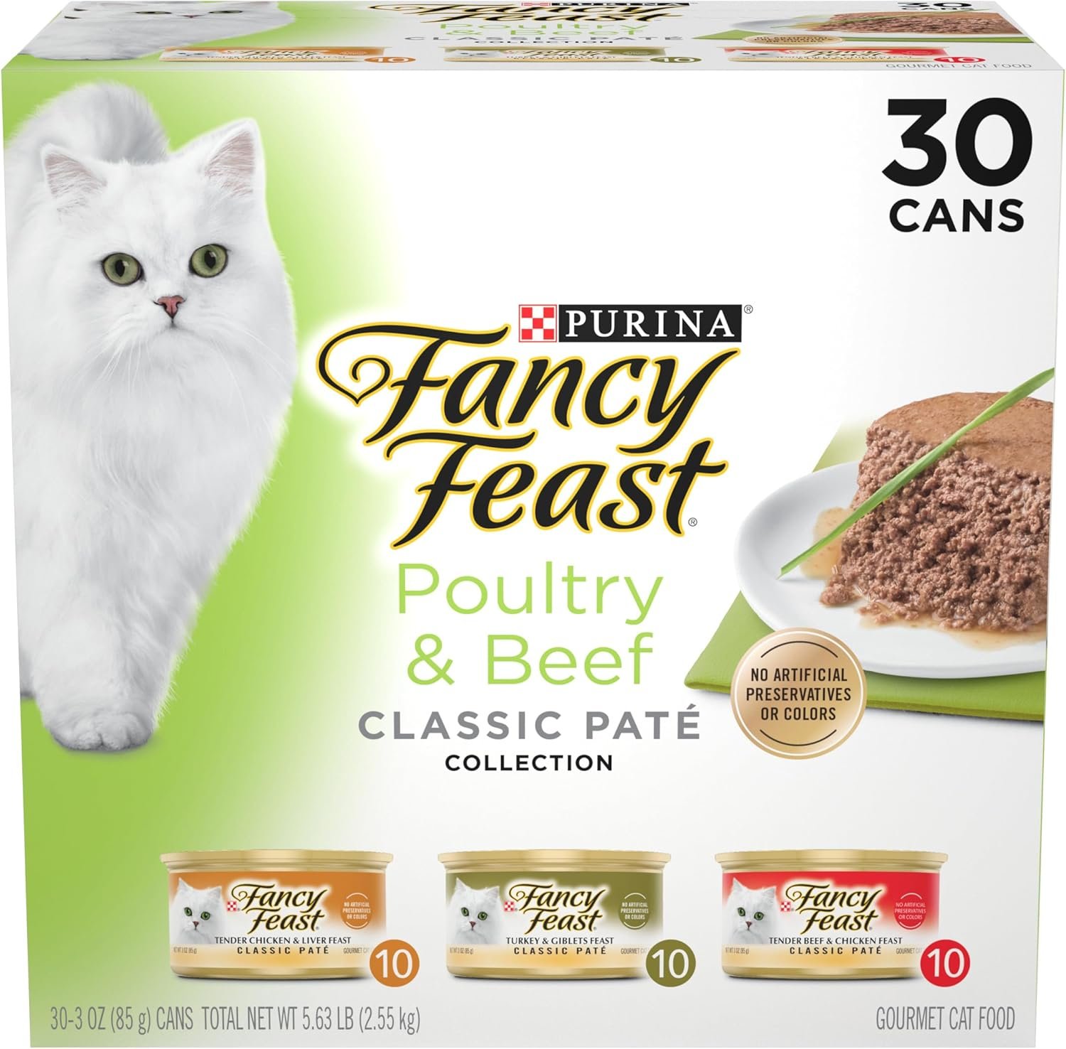 Fancy Feast Poultry and Beef Feast Classic Pate Collection Grain Free Wet Cat Food Variety Pack – (Pack of 30) 3 oz. Cans