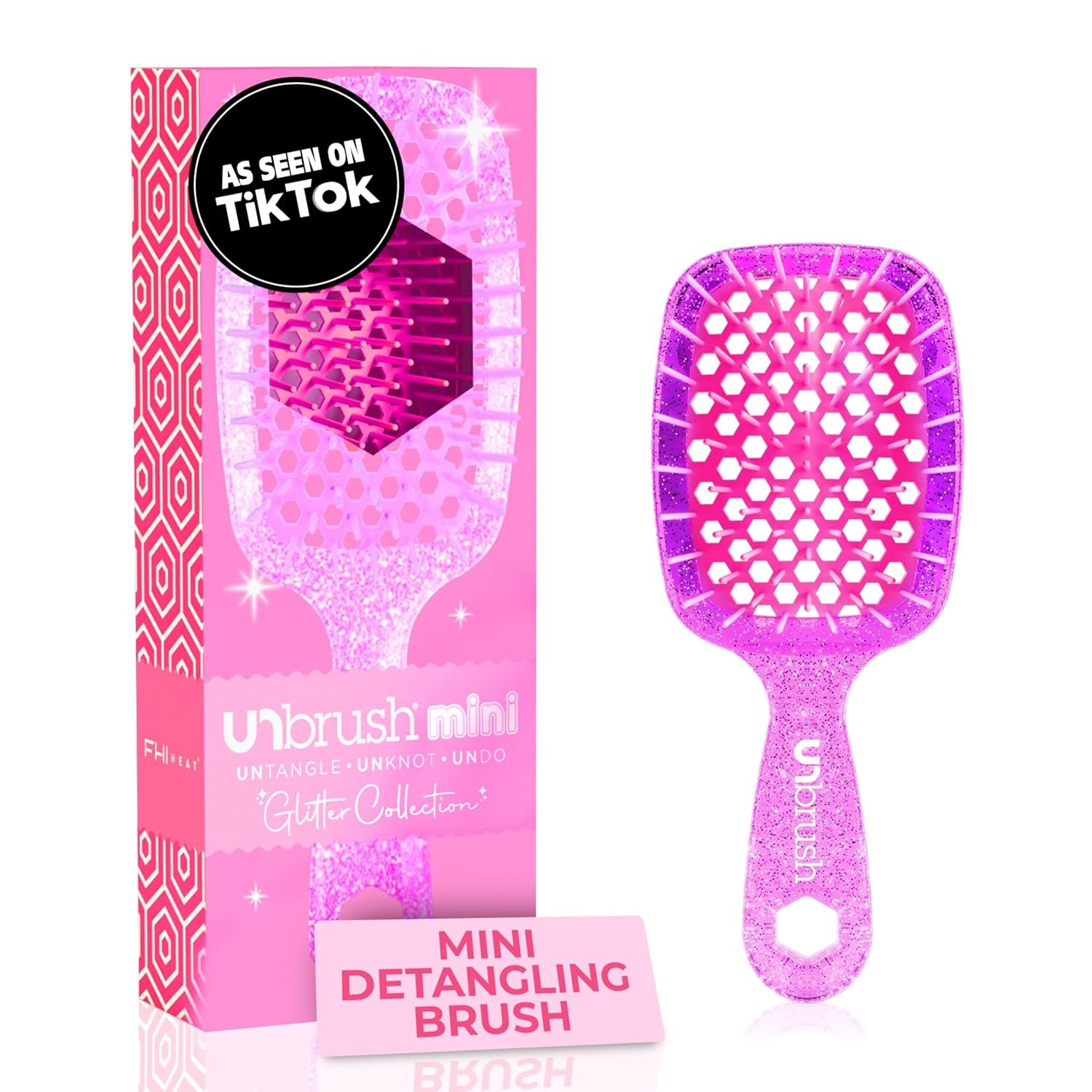FHI Heat UNbrush Mini Detangler Brush for Pain-Free Brushing on All Wet or Dry Hair Types — Durable Duoflex Anti-Static Bristles, Lightweight Handle, Vented Mini Hair Brush