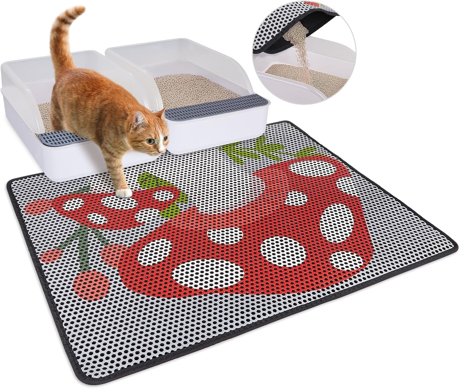 Bienbee Cat Litter Mat, 30″x24″ Cat Litter Trapping Mat, Double Layer Litter Mat with Non-Slip Rubber Bottom, Urine and Water Proof, Keeps Floors Clean Mushroom L