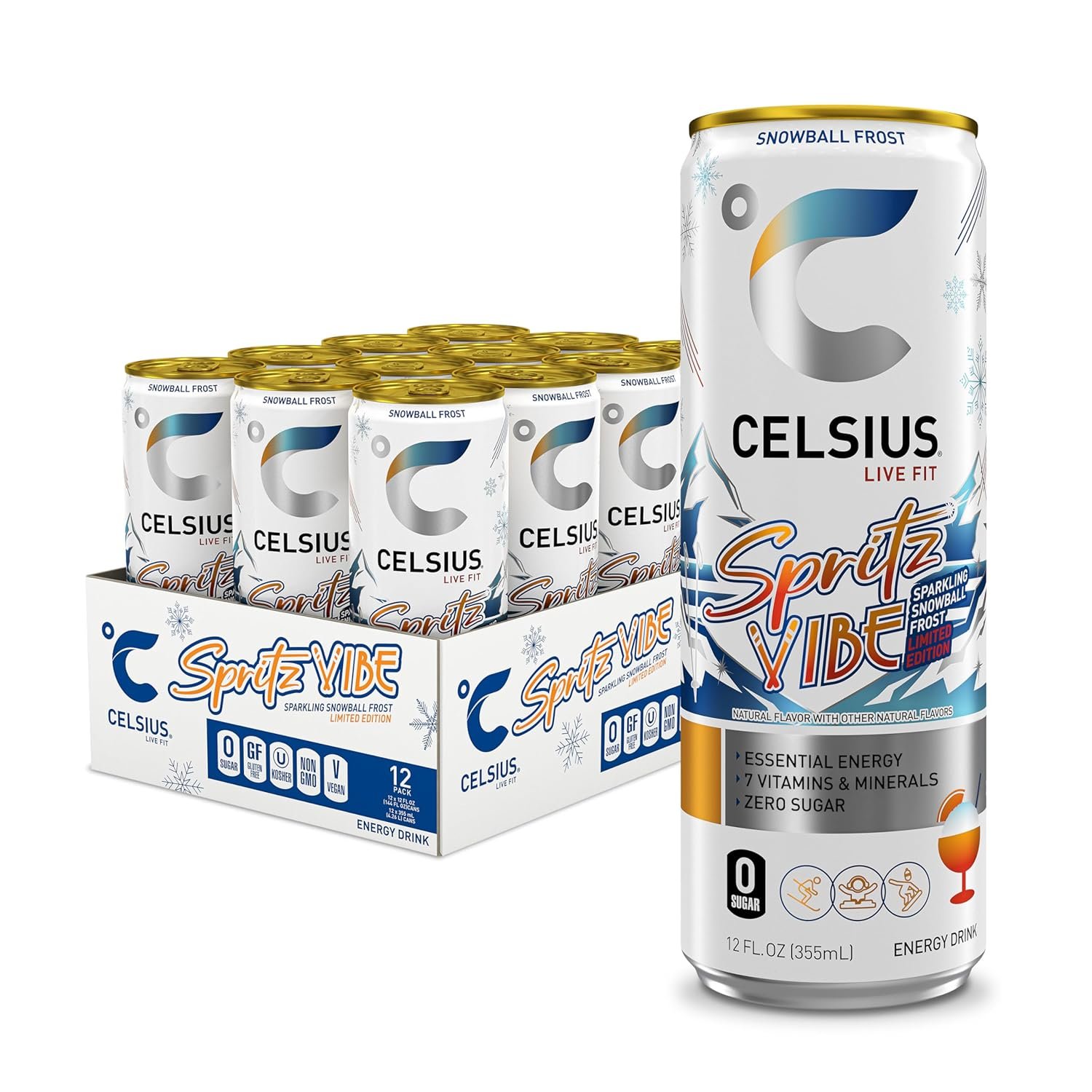 CELSIUS Sparkling Spritz Vibe Limited Edition, Sugar Free Energy Drink, 12 Fl Oz (Pack of 12)