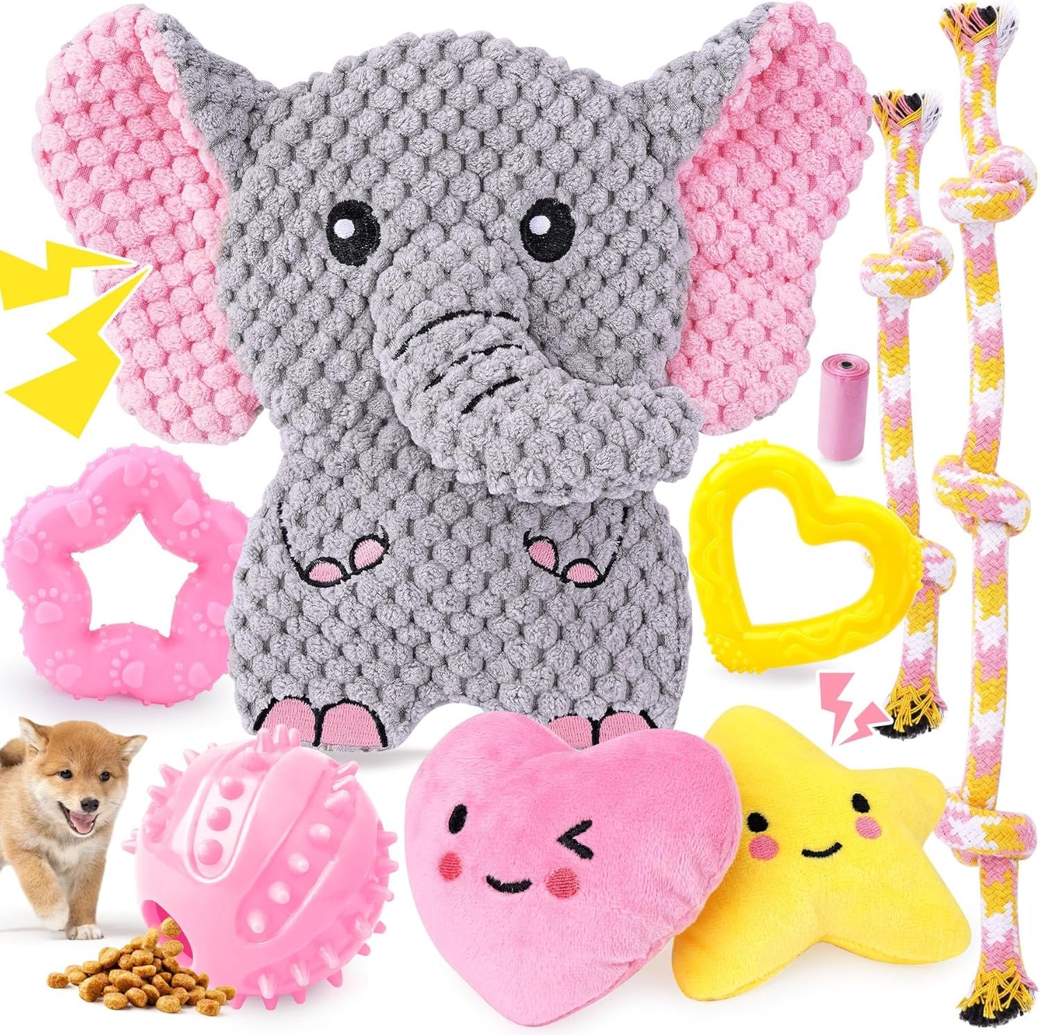 XIUGOAL Pink Puppy Toys – 9 Pack Puppy Chew Toys for Teething, Enrichment Dog Toys for Small Dogs to Keep Them Busy, Squeaky Plush Toy for Boredom