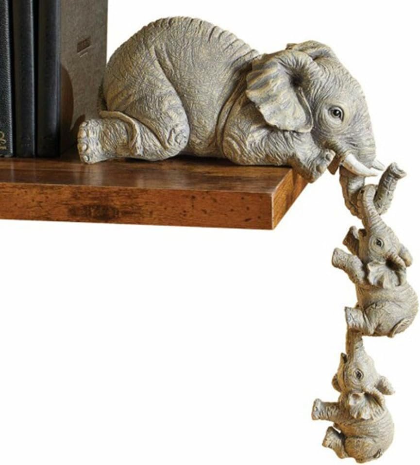 3 Set Elephant Shelf Sitter Figurines, Mother Elephant Hanging Baby Elephants, Mantelpiece Decoration, Elefante Statue Sculpture Resin Figurines for Home Decor