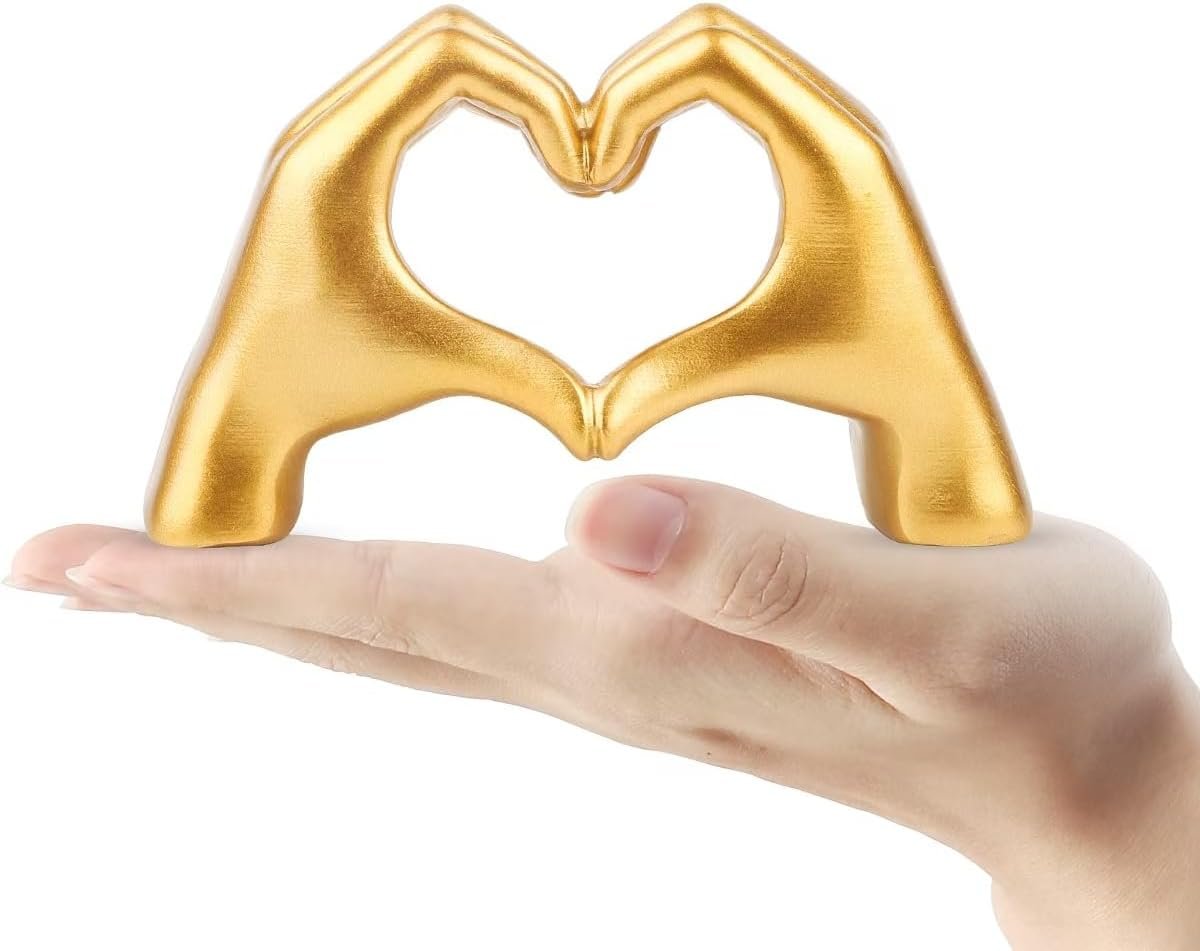 Small Gold Decor,Resin Heart Hands Sculpture for Living Room Bedroom Bookshelf Shelves Office Desk Decor,Love Finger Modern Statue for Wedding Decorations,Unique Birthday for Women Girls.
