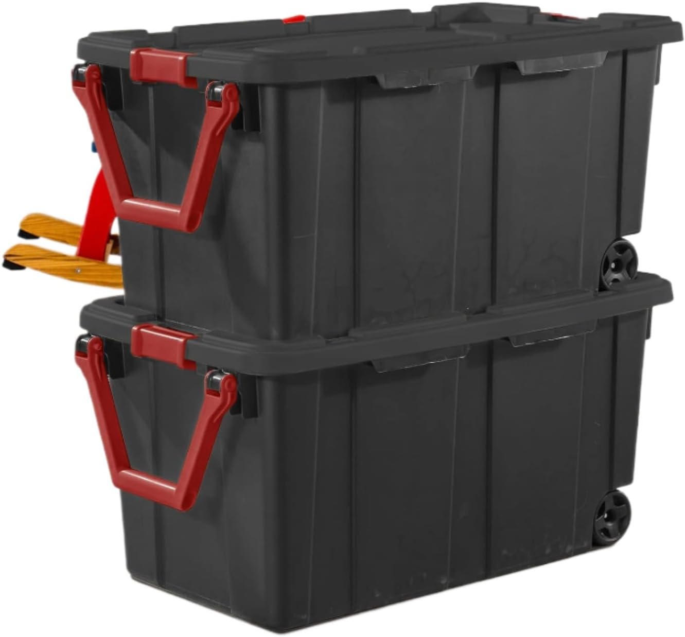Set of 2 Black 40 Gallon Industrial Tote Plastic Bins with Wheels – Convenient Storage Solution