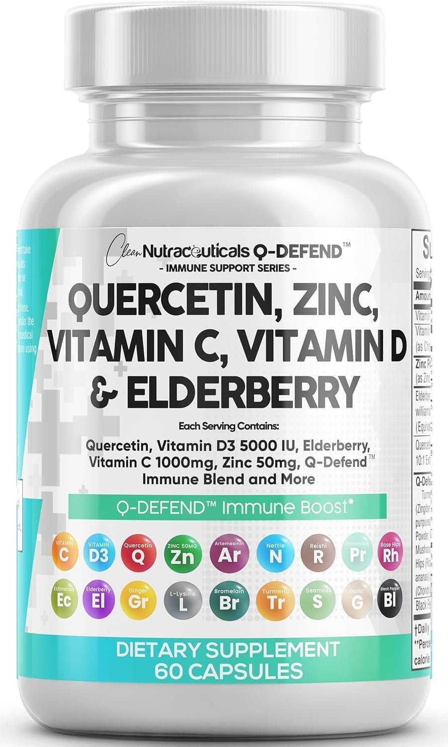 Clean Nutraceuticals Quercetin Zinc Vitamin C Vitamin D Bromelain Elderberry – Lung Immune Support Supplement Adults with Artemisinin, Sea Moss, Echinacea, Allergy Relief