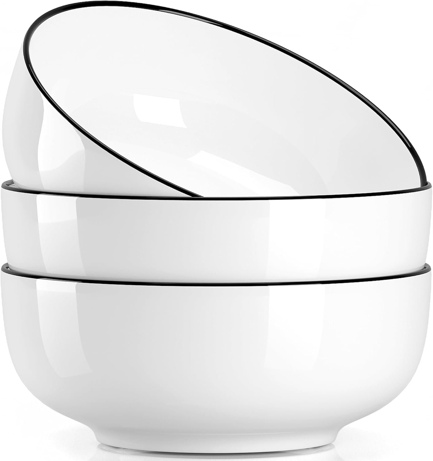 NJCHARMS Large Serving Bowls, 8” Big Soup Bowl 60OZ Set of 3, White Ceramic Bowl for Kitchen, Pho Bowl for Pasta, Ramen, Soup, Fruit Vegetable, Microwave & Dishwasher Safe