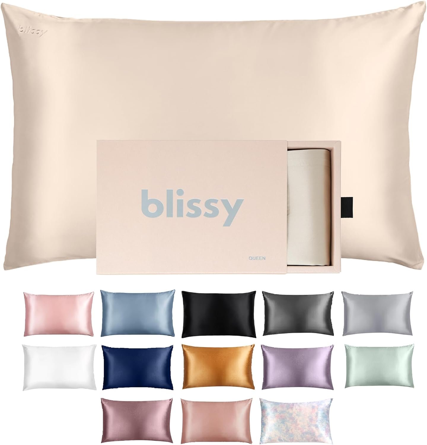Blissy Silk Pillowcase – 100% Pure Mulberry Silk – 22 Momme 6A High-Grade Fibers – Silk Pillow Cover for Hair & Skin – Regular, Queen & King (Champagne, King)