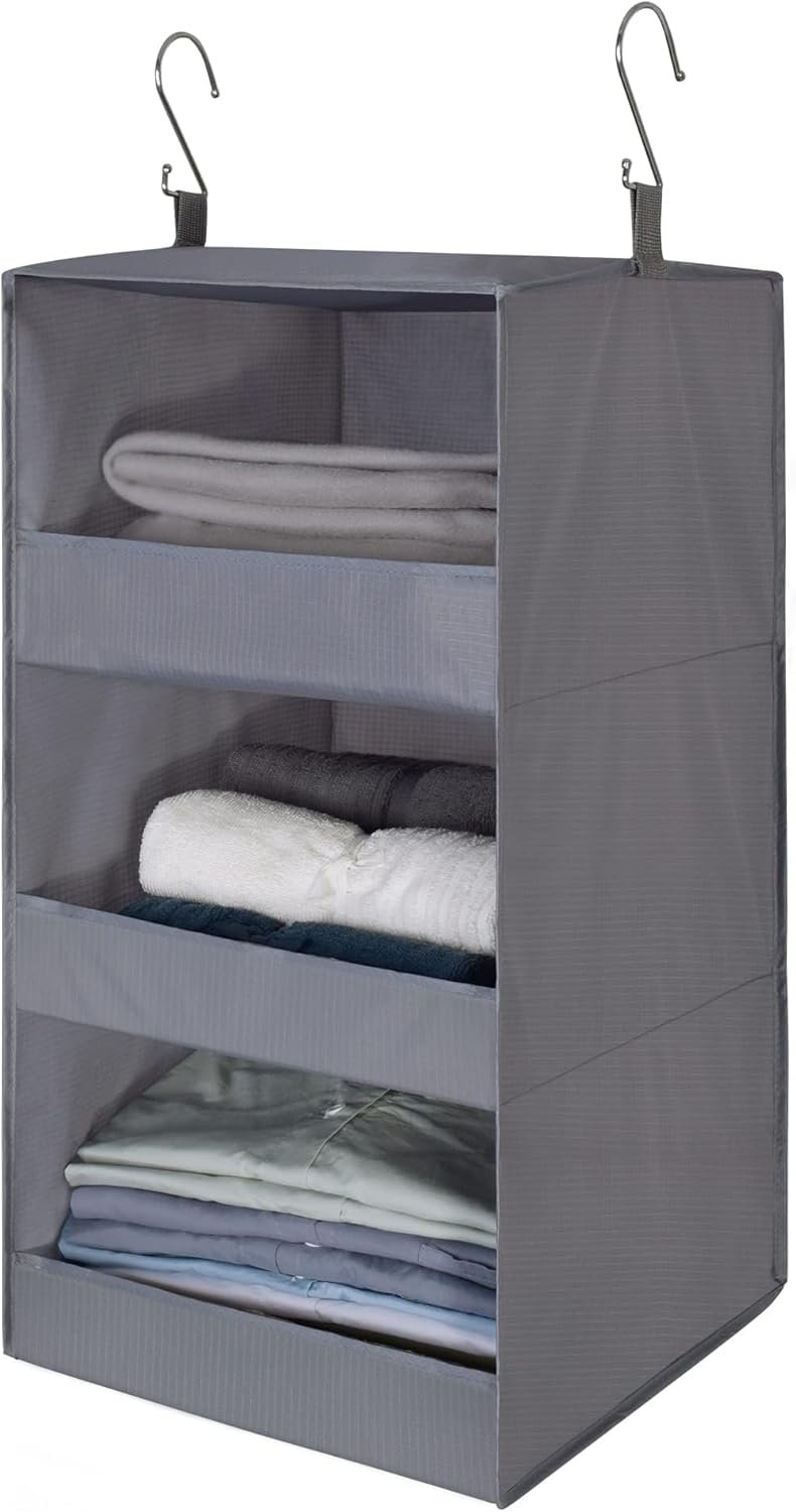 GRANNY SAYS 3-Shelf Hanging Closet Organizer and Storage, Collapsible Hanging Closet Shelves, Hanging Organizer for Closet & RV, Gray, 29 ½” H X 12″ W X 12″ D, 1-Pack