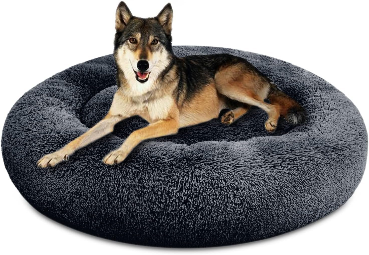 SAVFOX Plush Calming Donut Dog Beds for Small Dogs, Medium, Large & X-Large Breeds, Comfy Cuddler Dog Bed and Cat Bed in Faux Fur, Washable, Multiple Sizes S-XXL