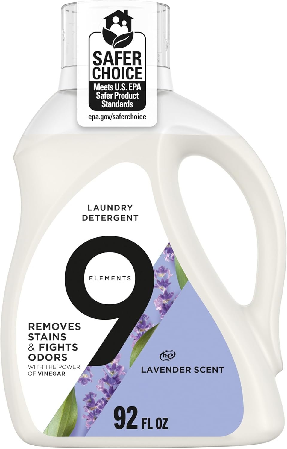 9 Elements Liquid Laundry Detergent, Lavender Scent, Vinegar Powered, 92 fl oz, 1 count