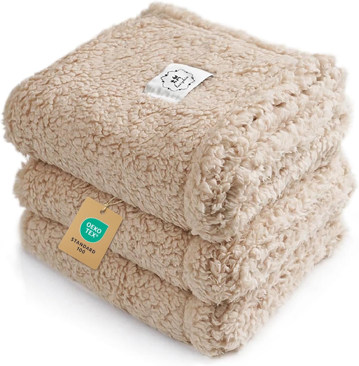 1 Pack 3 Calming Blankets Fluffy Premium Fleece Pet Blanket Soft Sherpa Throw for Dog Puppy Cat Beige Small (23″ x16”)