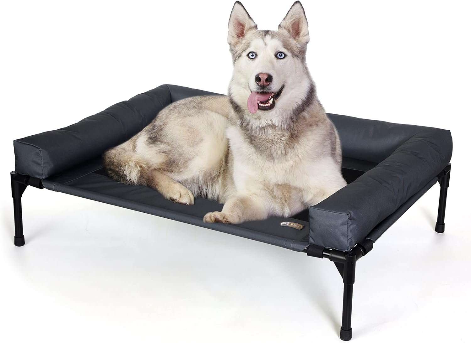 K&H Pet Products Bolster Dog Cot, Cooling Indoor Outdoor Elevated Cot Hammock Dog Bed with Removable Washable Bolsters, Washable Mesh Cover, Raised Metal Frame – Large 42 X 30in Charcoal