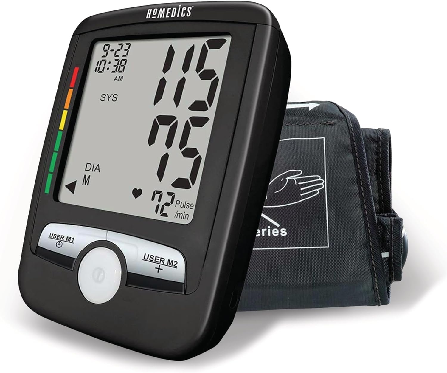 HoMedics Upper Arm Blood Pressure Monitor, Automatic BP Monitor with Easy One-Touch Operation, Stores up to 180 Readings (90 Per User), Includes One Blood Pressure Cuff and 4 AAA 1.5v Batteries