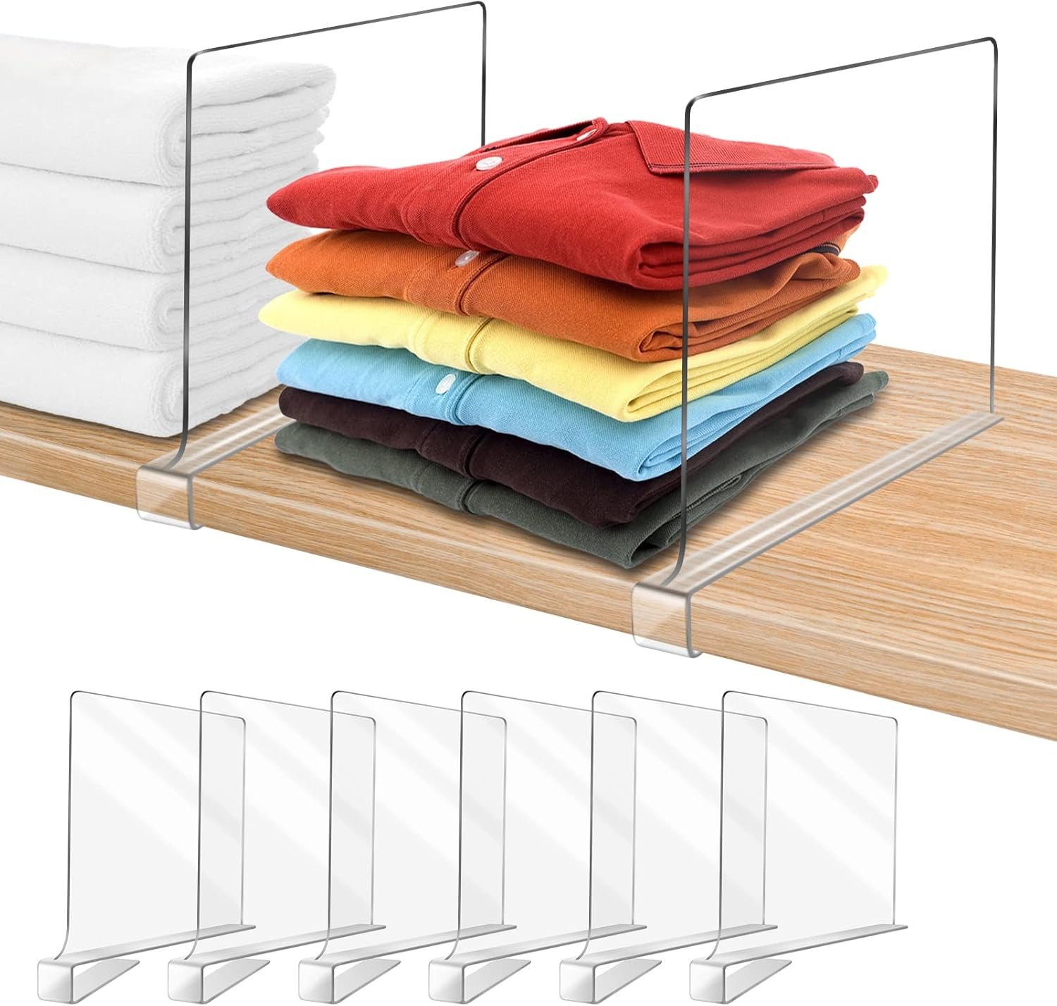 Acrylic Shelf Dividers for Closet Organization 6PCS Closet Shelf Divider Closet Dividers for Shelves Shelf Organizer for Closet Shelf Organizer for Wood Closet Separator Clear