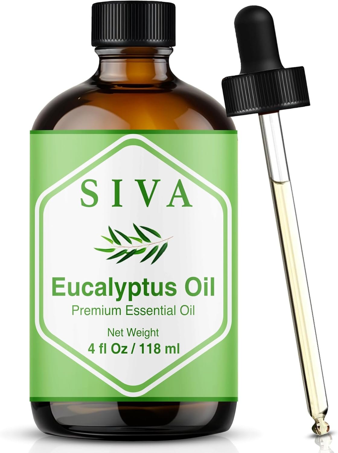 Siva Eucalyptus Essential Oil – 4 Fl Oz – 100% Natural Eucalyptus Oil – for Diffuser, Face, Skin Care, Aromatherapy, Hair Care, Scalp and Body Massage – with Dropper