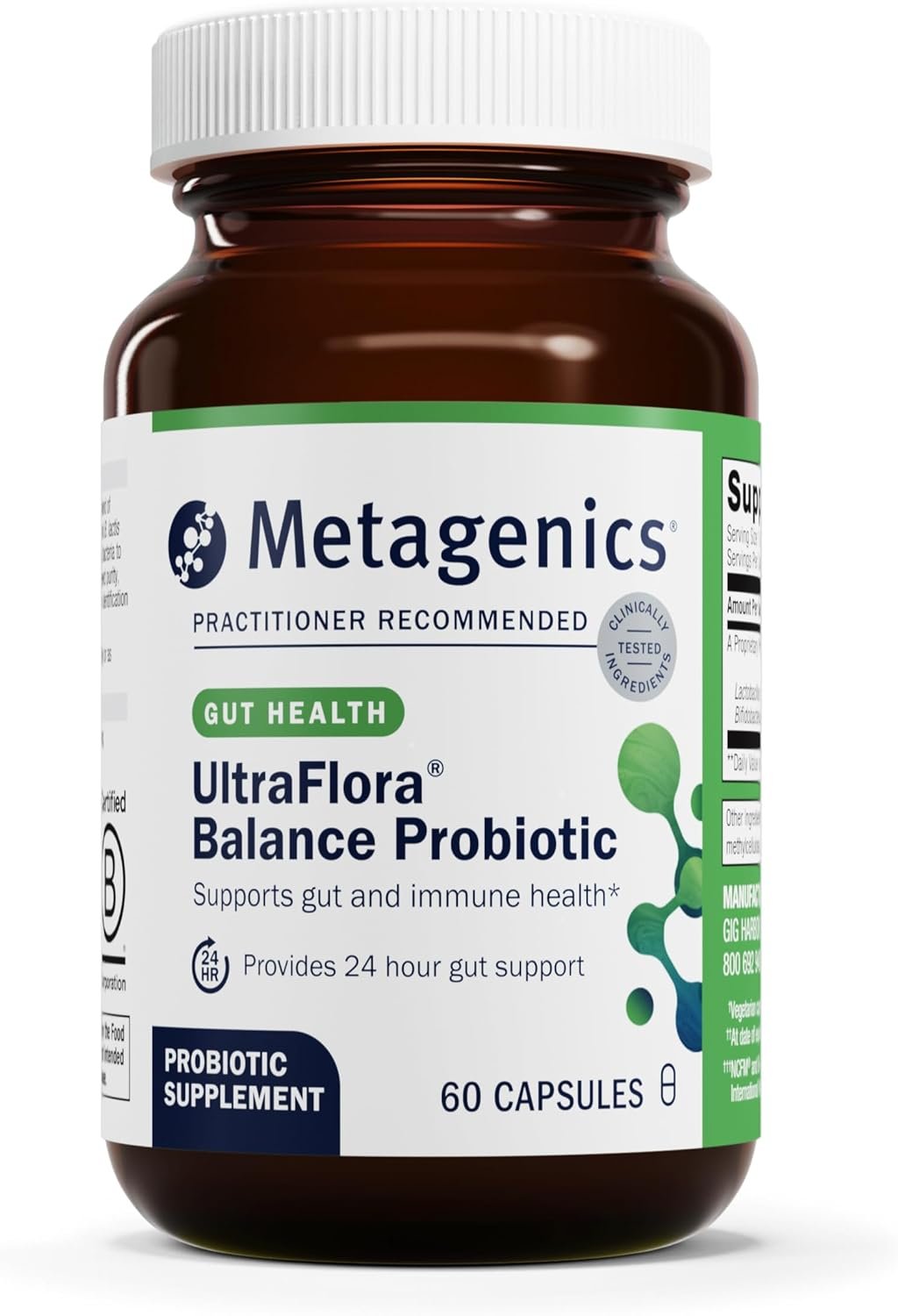 Metagenics UltraFlora Balance Probiotic – Shelf-Stable Daily Gut Health Supplement for Digestive & Immune Support* – Non-GMO & Gluten-Free – 60 Capsules