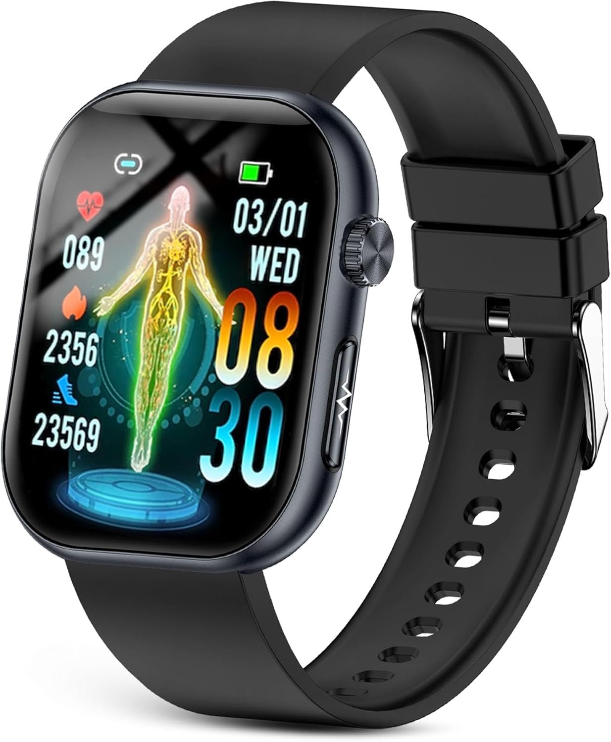 Smart Watch with Wellness Tracking – Daily Condition Trends, Heart Rate, Oxygen, Body Temperature, Sleep Monitor, 1.9″ Large HD Screen Fitness Tracker for Adults Seniors, Obsidian Black