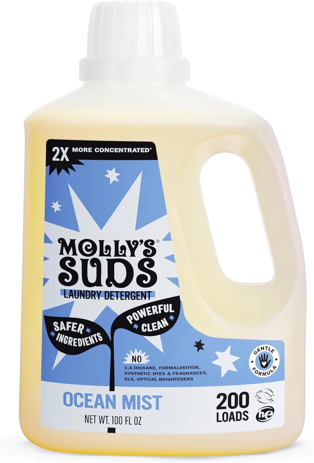 Molly’s Suds Liquid Laundry Detergent | Clean Laundry Detergent Soap for Sensitive Skin | 2x Concentrated, High Efficiency (HE) (Ocean Mist – 200 Loads)