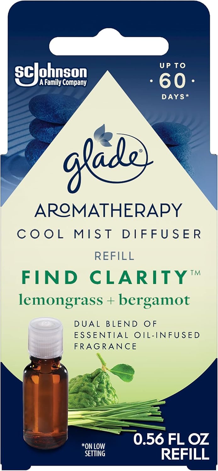 Glade Essential Oil Diffuser Refill, Use with Cool Mist Aromatherapy Diffuser, Air Freshener for Home, Find Clarity Scent with Notes of Bergamot & Lemongrass, 0.56 Fl Oz