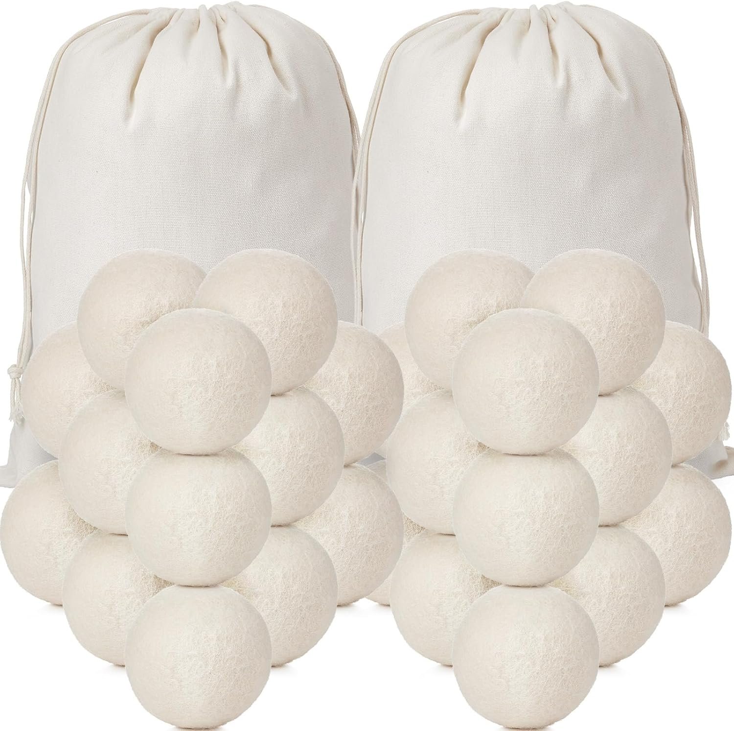 Roowest 60 Pcs Wool Dryer Balls Set Reusable Laundry Wool Balls with Muslin Bags Fabric Softener Anti Wrinkle Anti Static Saving Energy and Time