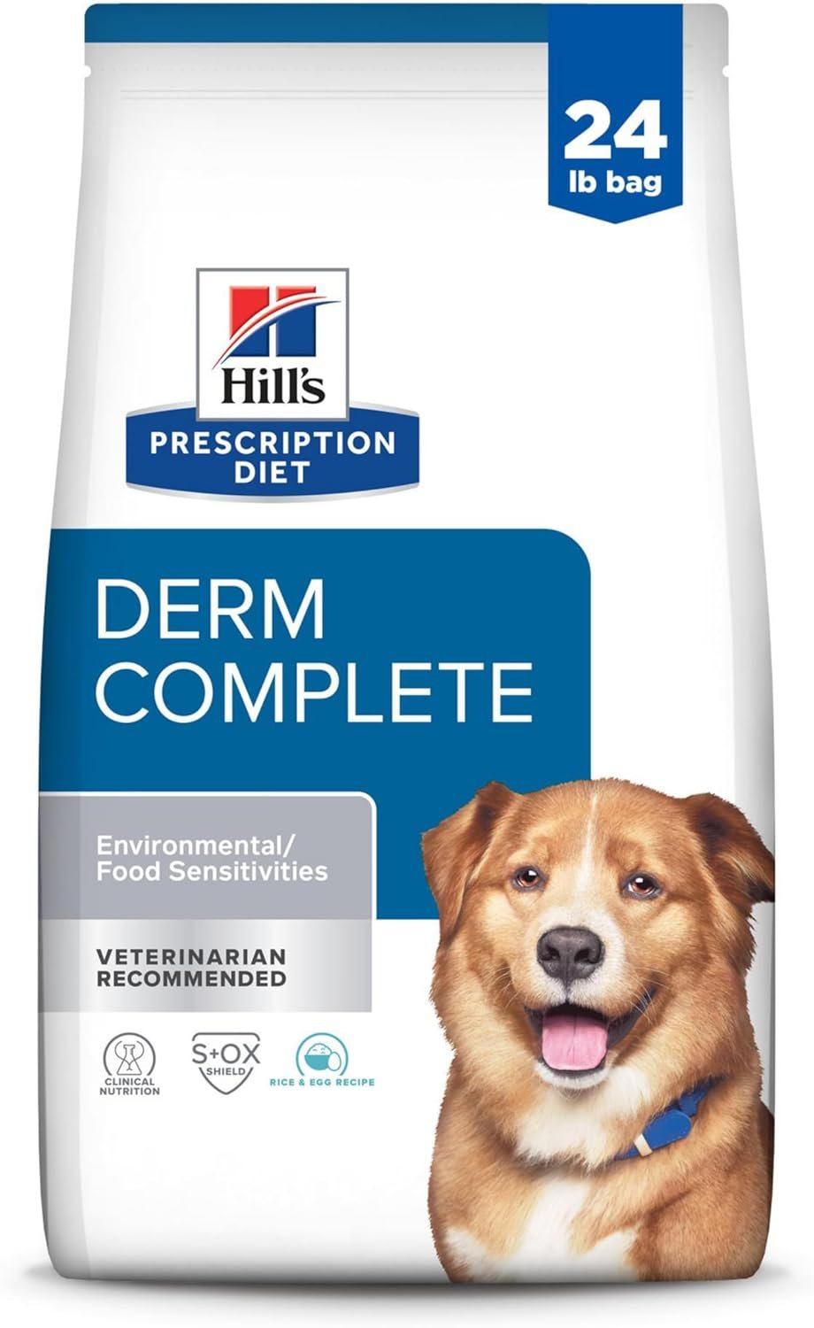 Hill’s Prescription Diet Derm Complete Skin & Food Sensitivities Dry Dog Food, Rice & Egg Recipe, Veterinary Diet, 24 lb. Bag