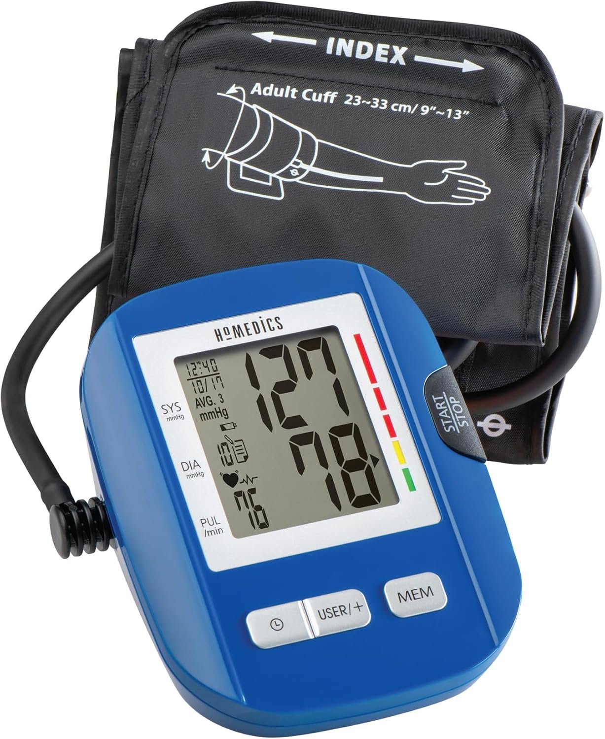 HoMedics Upper Arm Blood Pressure Monitor, Automatic BP Monitor with Easy One-Touch Operation, Stores up to 120 Readings (60 Per User), Standard Sized Blood Pressure Cuff and Storage Bag Included