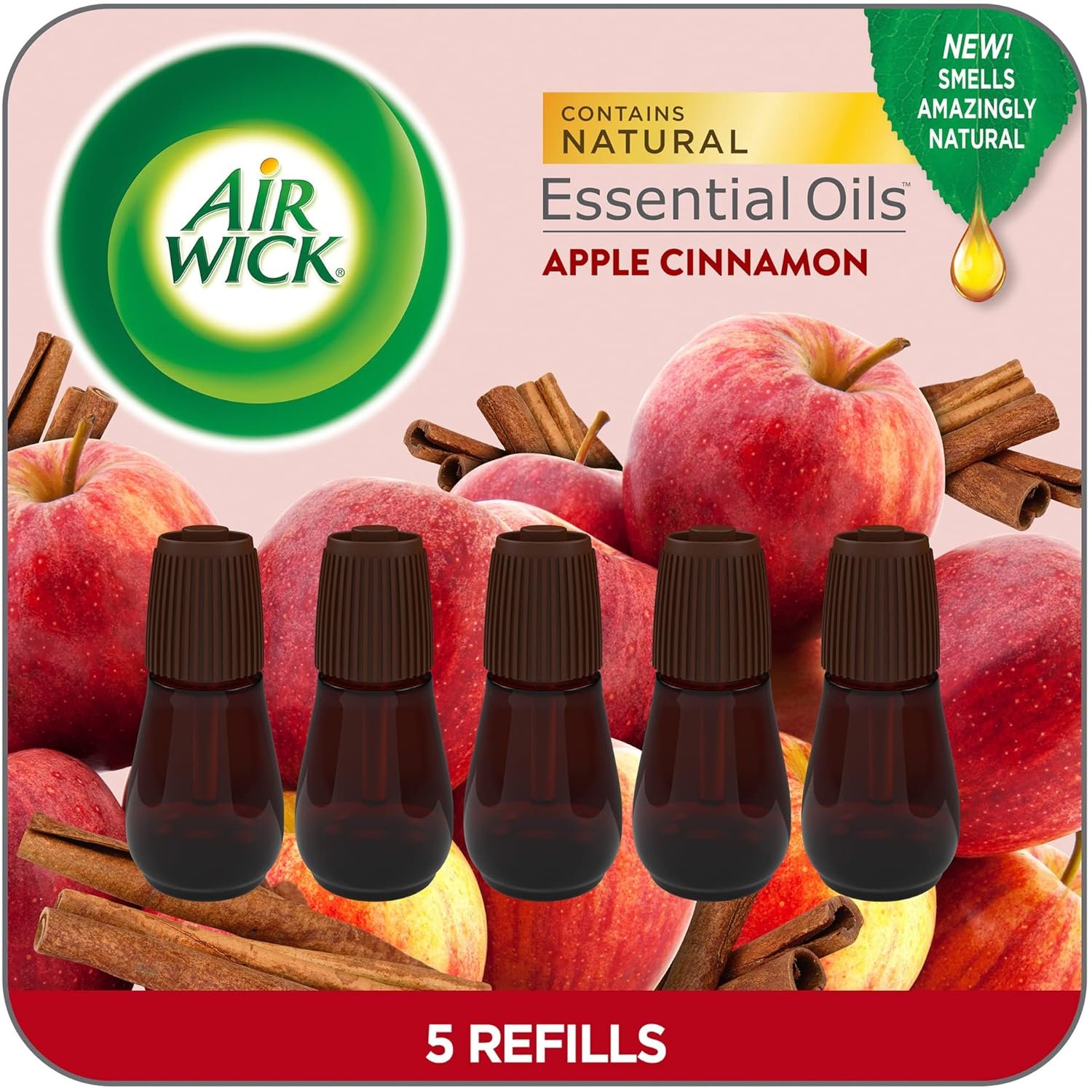 Air Wick Essential Mist Refill, 5 ct, Apple Cinnamon, Essential Oils Diffuser, Air Freshener