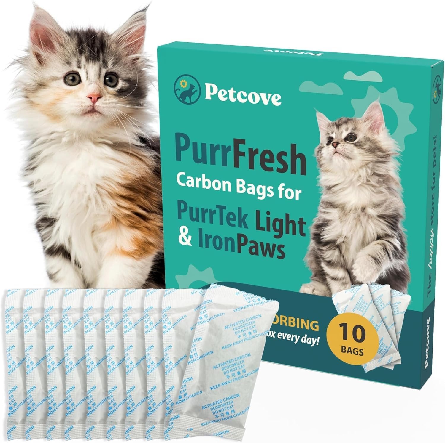 PetCove PurrTek Light & IronPaws Cat Litter Box Filters Replacements | Activated Charcoal Odor Absorber & Deodorizer Pods | Litter Box Filter Scent Eliminator | Precision Fit Filters for Hooded Boxes