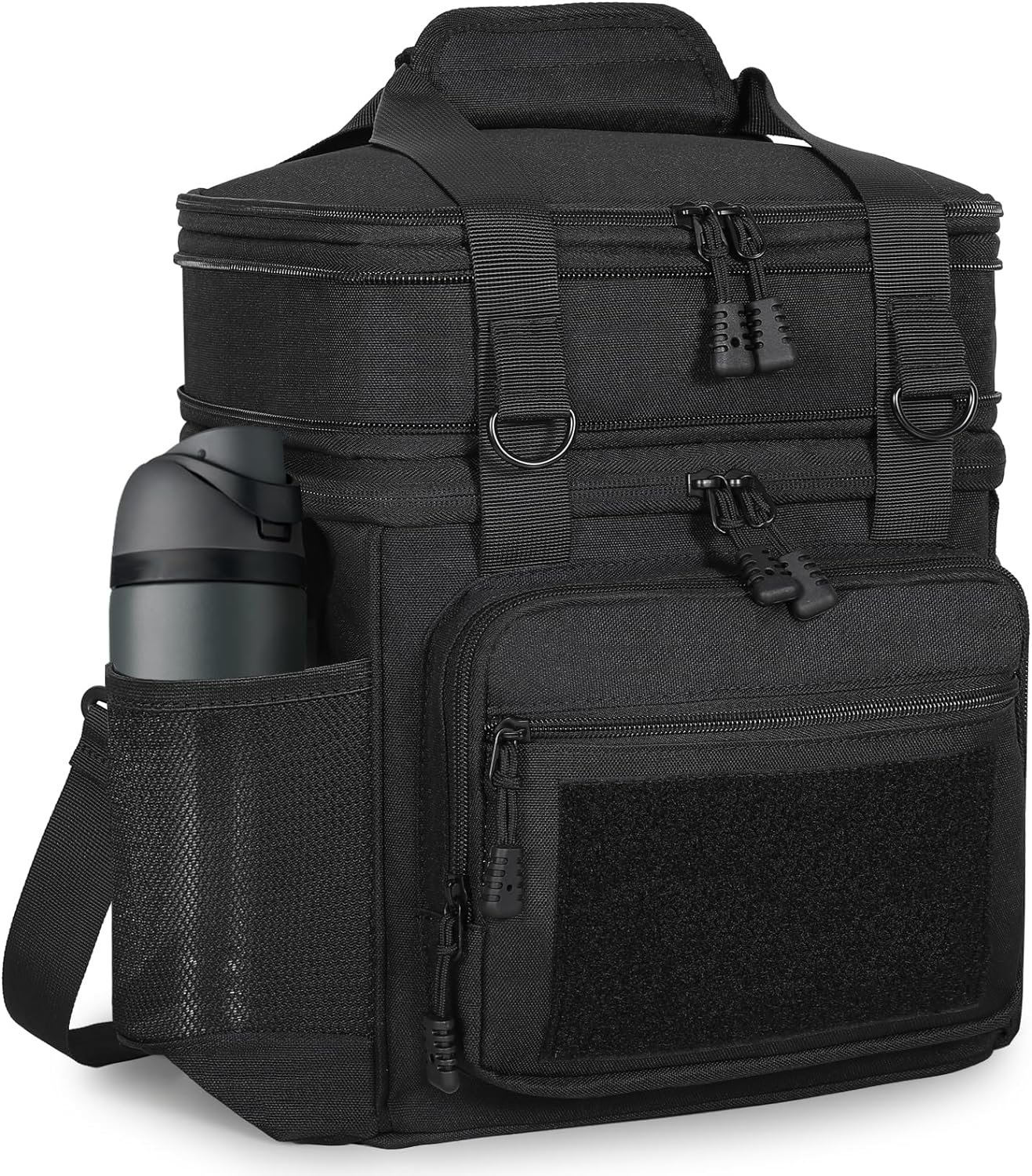 GLENKEY Double Deck Insulated Lunch Box, Expandable Large Lunch Bag Leakproof Cooler Bag Lunch Pail for Men Women Adults Work Shifts Travel Daytrip, Black