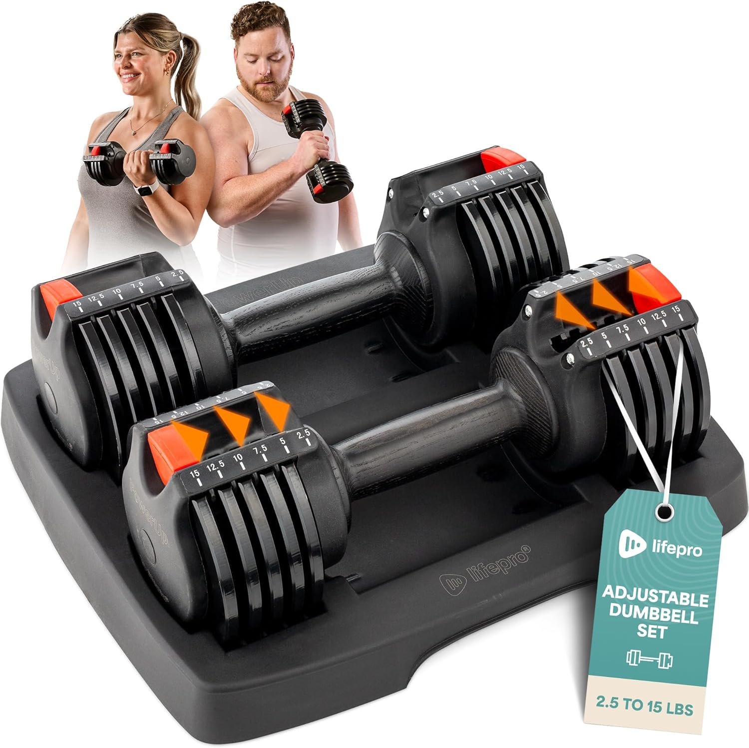 Lifepro Adjustable Dumbbells Set – 5in1-15lb 25lb 43lb 55lb weights Set & Single with Rack – Quick Adjust, Secure Grip – Compact Hand Weights for Men Women Home Gym