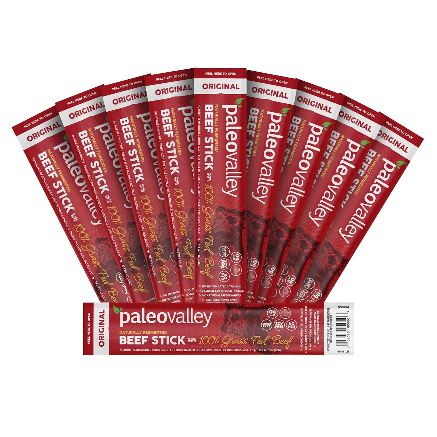 Paleovalley 100% Grass Fed Original Beef Sticks – Delicious Gluten Free Beef Snack – High Protein Keto Friendly
