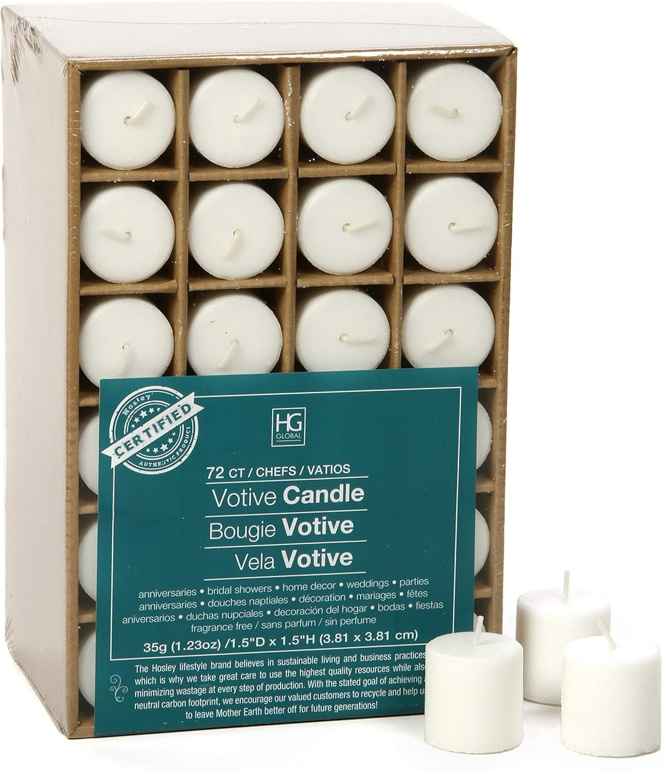 Hosley Unscented White Votive Candles, 72-Pack – Clean-Burning, Long-Lasting 10-12 Hour Burn – Ideal for Weddings, Home Décor, Spa, Events – Bulk Value for Versatile Use