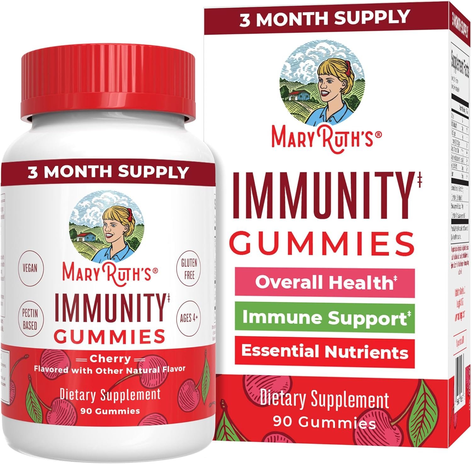 Mary Ruth’s 5-1 Immunity Gummies with Elderberry for Kids & Adults | Cherry | Pectin Based | Vegan | 90 Count