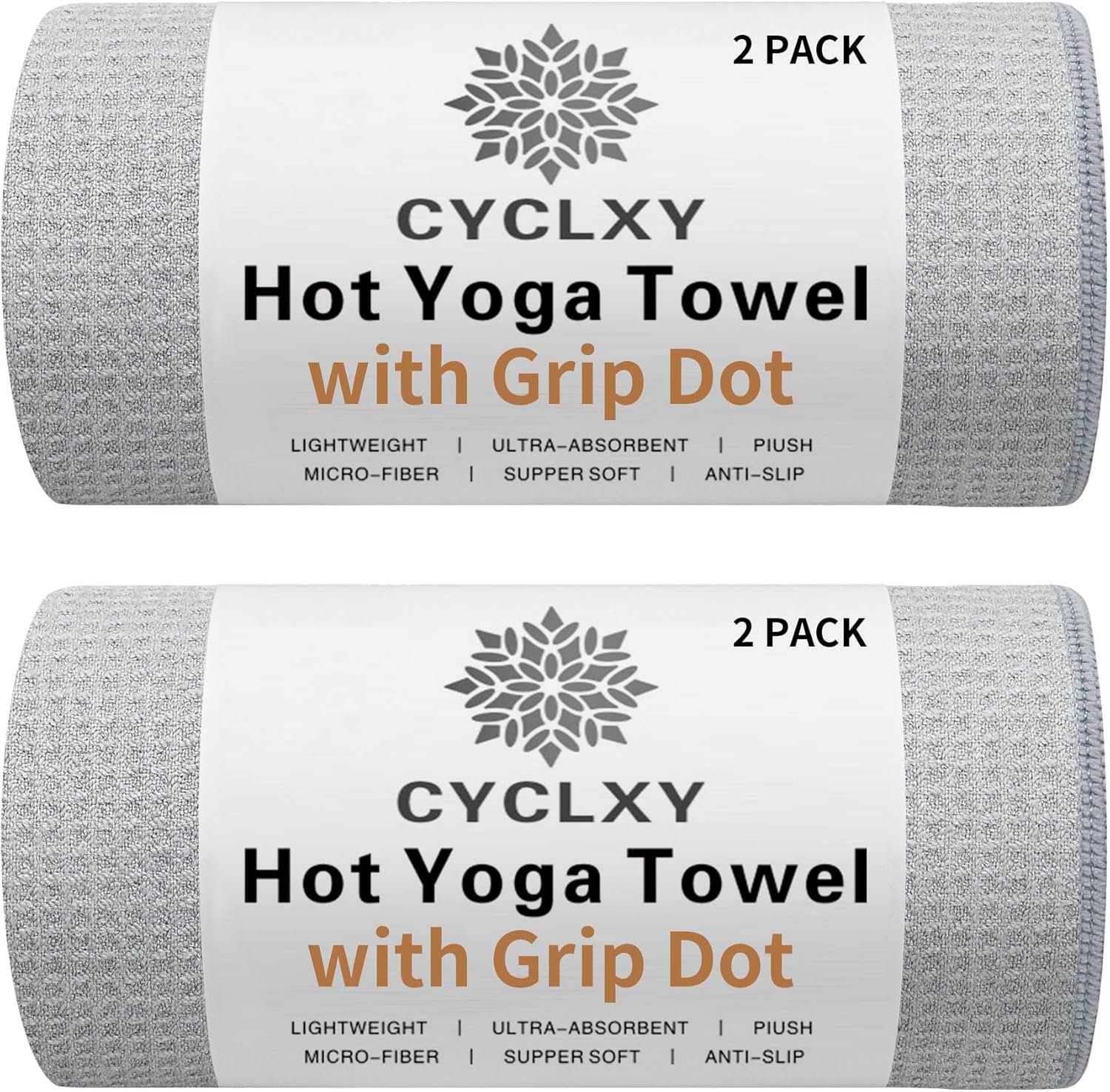 2 Pack Hot Yoga Towel with Grip Dot，Stickyfiber Yoga Mat Towels Non Slip for Hot Yoga,Absorbent Microfiber Sweat Anti-Slip Cover,Bikram,Pilates,Exercise,Fitness
