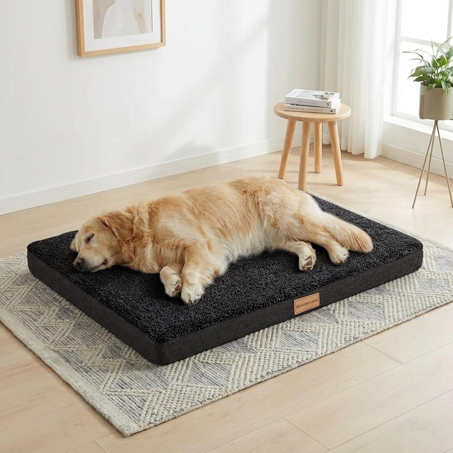 Patas Lague Orthopedic Dog Bed Large Sized Dog 36”X24”,Soft Waterproof Egg Crate Foam Medium Pet Crate Beds Mat with Removable Washable Cover and Non-Slip Bottom, Black