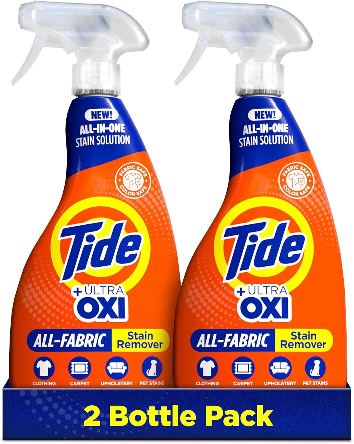 Tide Laundry Stain Remover Spray with Oxi, Stain Remover for Clothes, Carpet, Upholstery, Pet Bedding, & More, Stain Treater Spray for Tough Stains from Wine, Coffee, Grease, 21.5 Fl Oz (Pack of 2)
